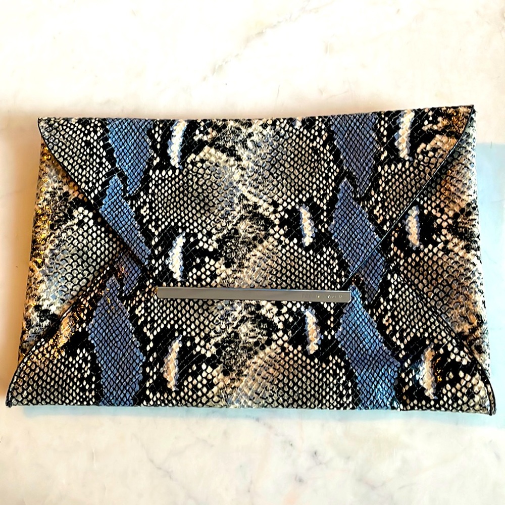 BCBGMaxAzria Blue and Grey Python clutch